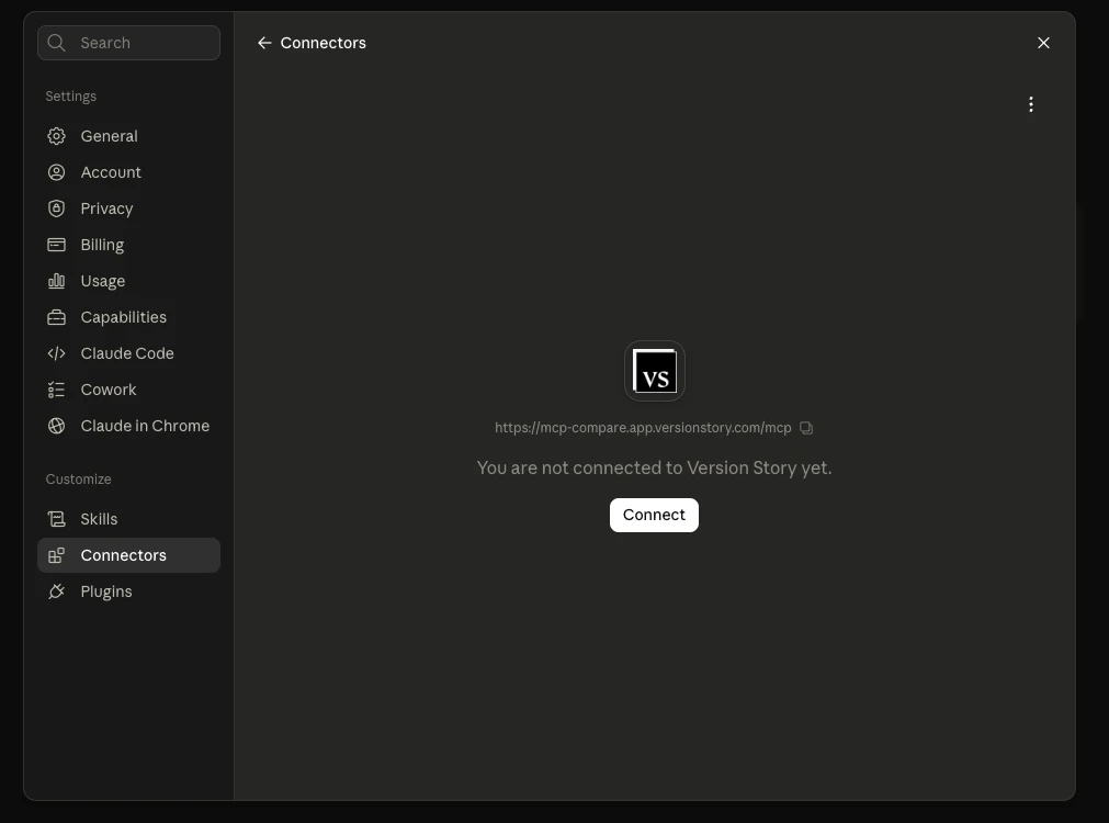 Connector page with the Connect button
