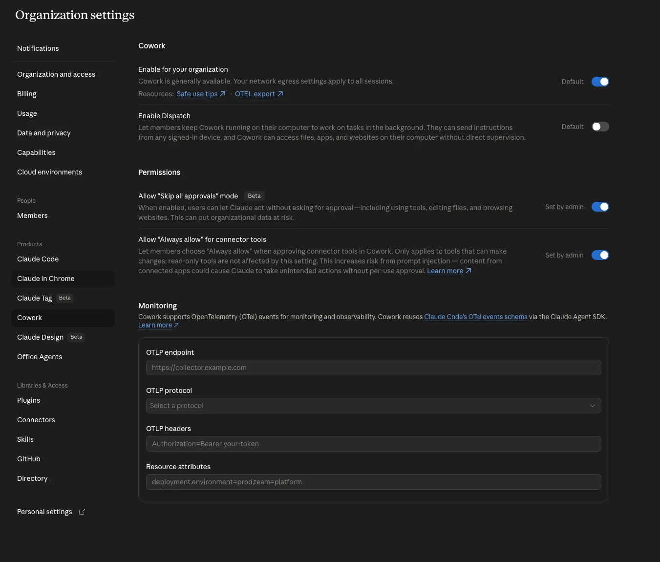Cowork permissions with both settings enabled
