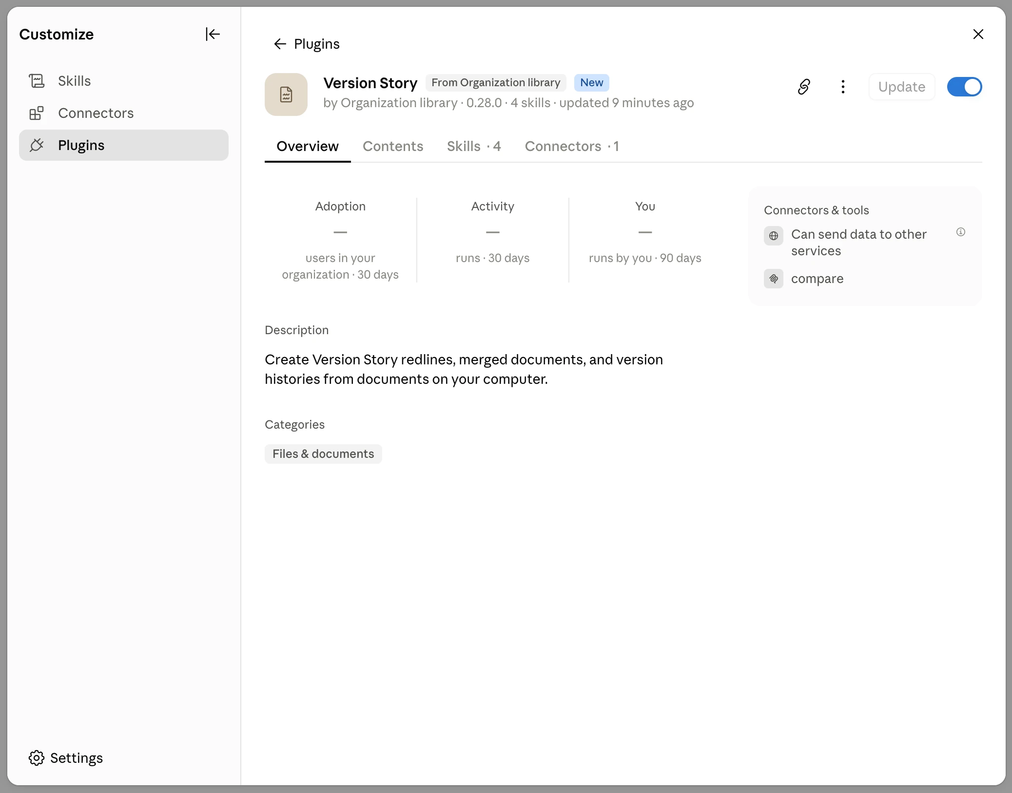 Version Story plugin added and enabled