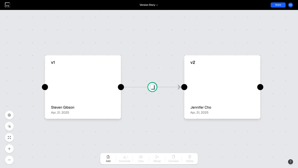 The redline button that appears after connecting two versions