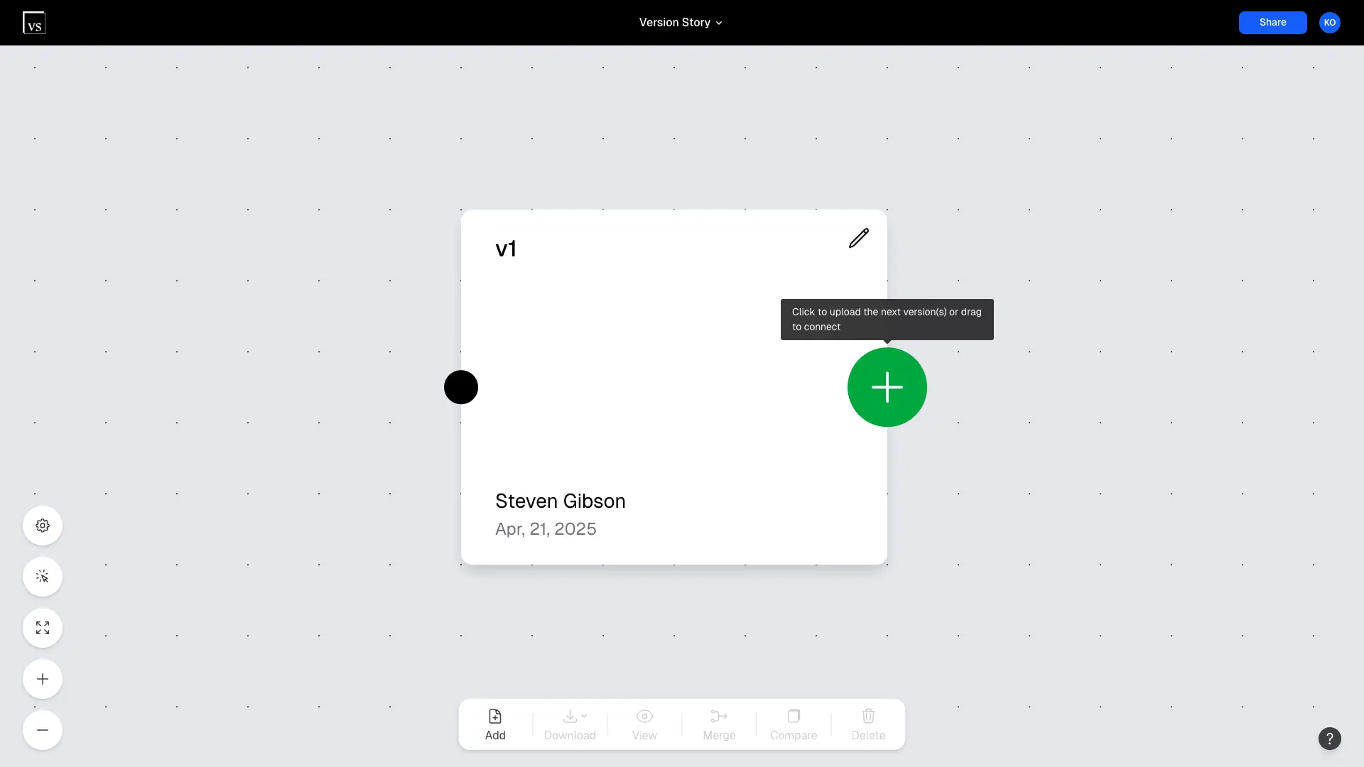 The plus (+) button on a canvas version opening a file selection dialog