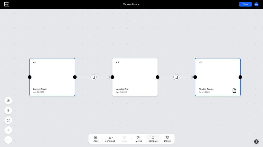 Control-clicking two non-sequential versions to activate the Compare button