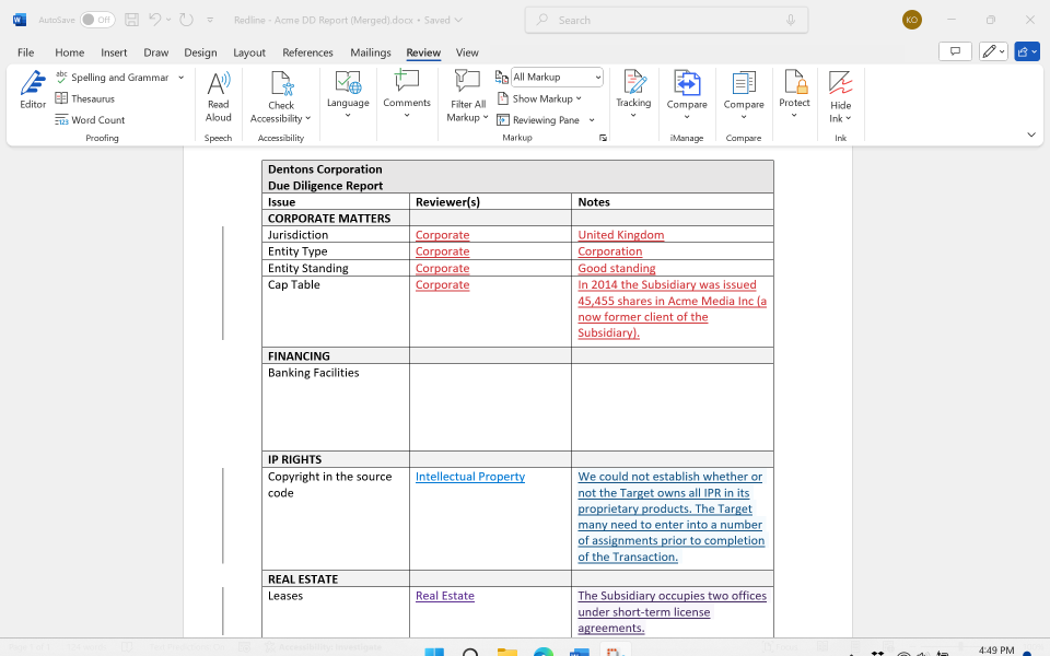 The merged document in Word with each author’s changes now shown in different colors